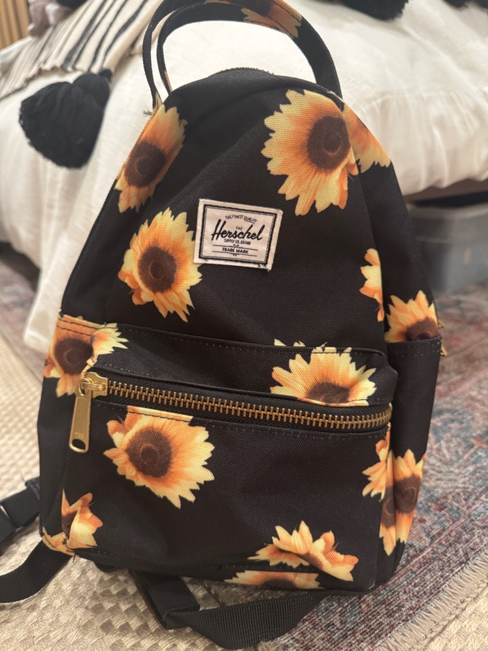 Herschel Sunflower Mini Backpack - Black with Yellow Sunflowers